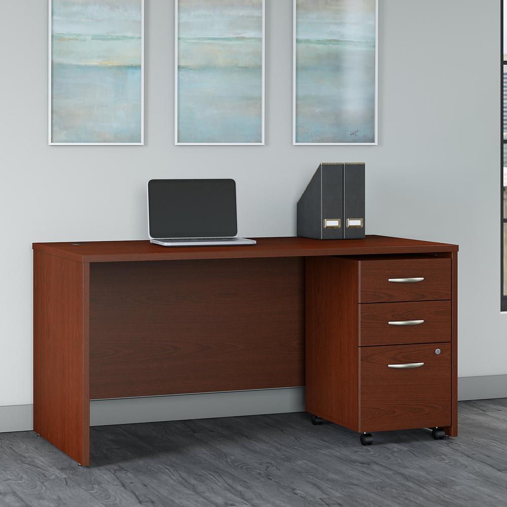 Bush Business Furniture Series C 60W x 30D Office Desk with 3 Drawer Mobile File Cabinet ,Mahogany. Picture 2