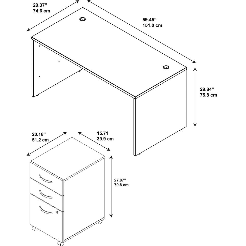 Bush Business Furniture Series C 60W x 30D Office Desk with 3 Drawer Mobile File Cabinet ,Mahogany. Picture 6