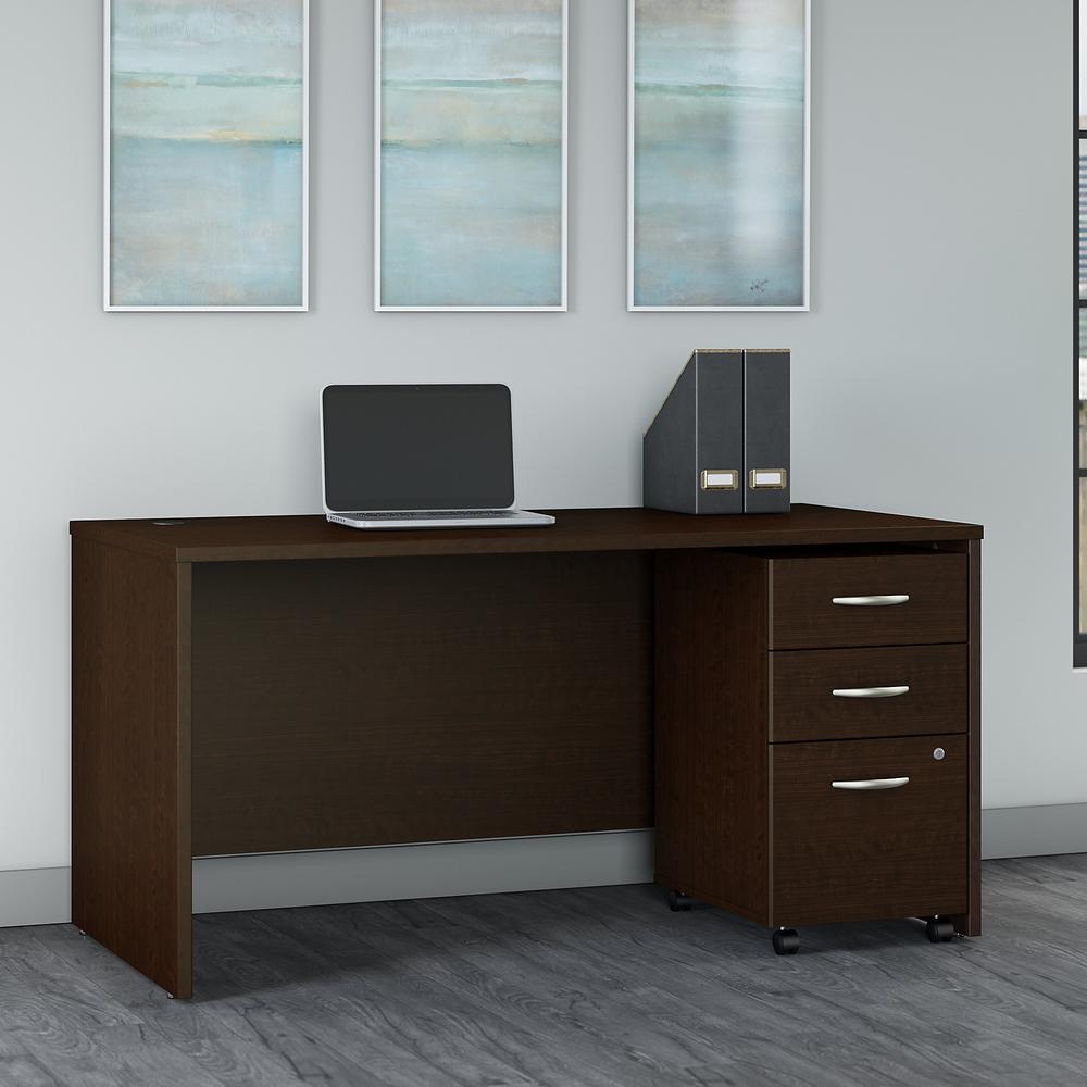Bush Business Furniture Series C 60W x 30D Office Desk with 3 Drawer Mobile File Cabinet , Mocha Cherry. Picture 2