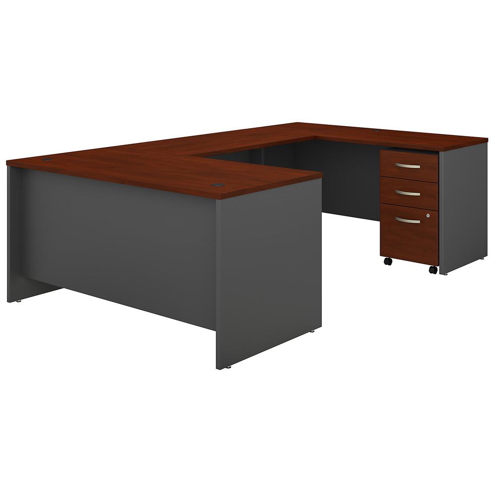Bush Business Furniture Series C 60W U Shaped Desk with 3 Drawer Mobile File Cabinet ,Hansen Cherry/Graphite Gray. Picture 1