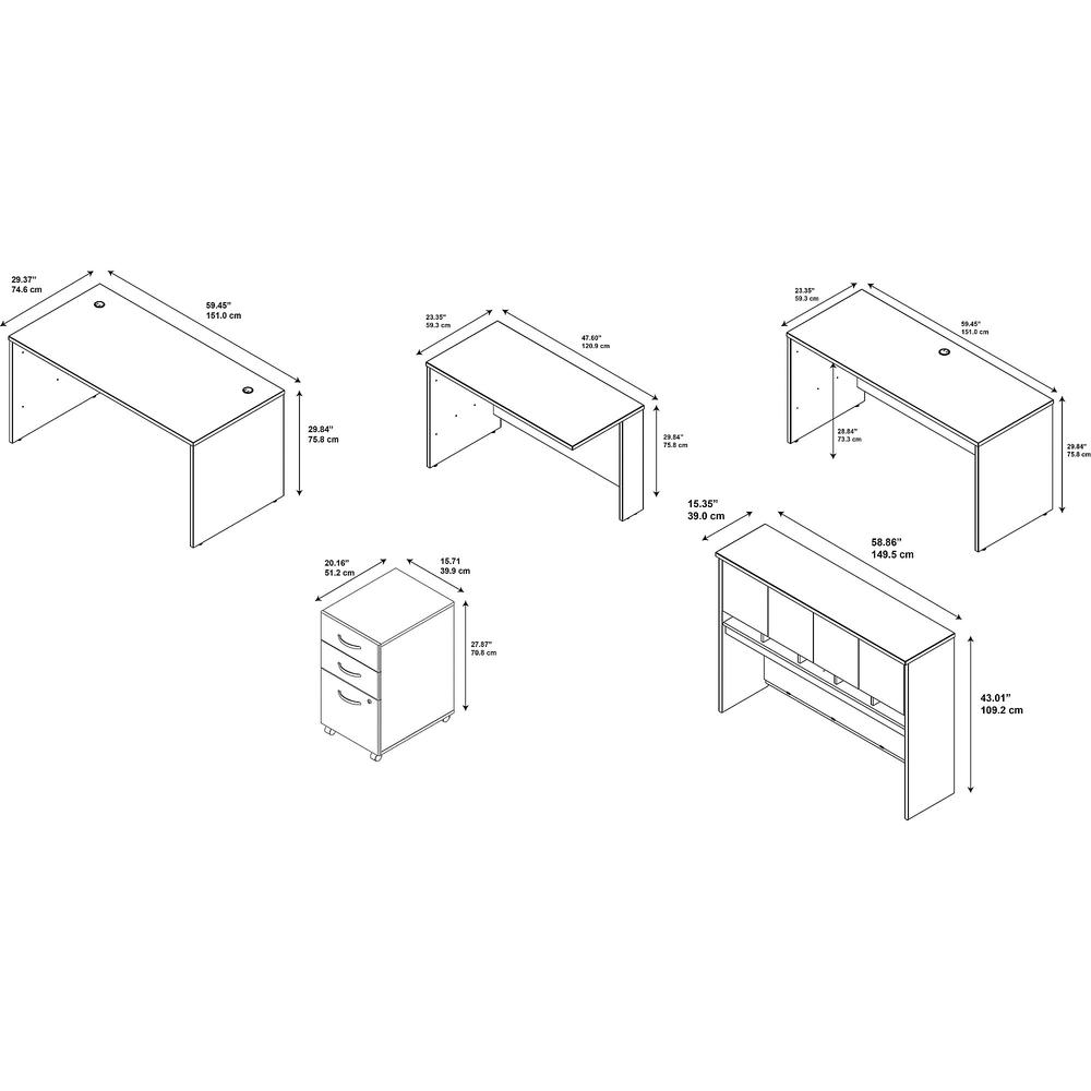 60W U Shaped Desk with Hutch and Mobile File Cabinet in Mocha Cherry. Picture 6