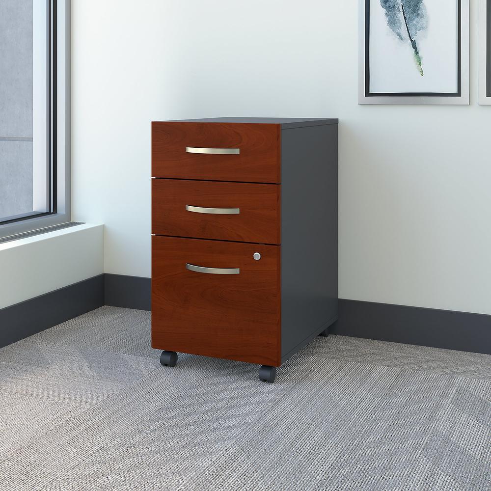 Bush Business Furniture Series C 3 Drawer Mobile File Cabinet, Hansen Cherry/Graphite Gray. Picture 2