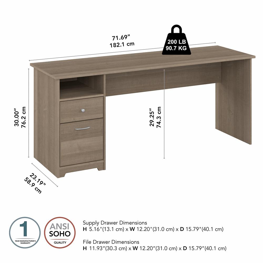 Bush Furniture Cabot 72W Computer Desk with Drawers, Ash Gray. Picture 5