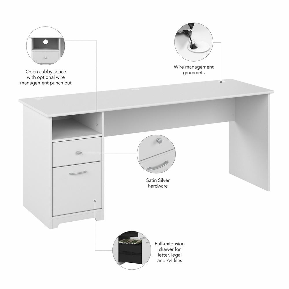 Bush Furniture Cabot 72W Computer Desk with Drawers, White. Picture 3