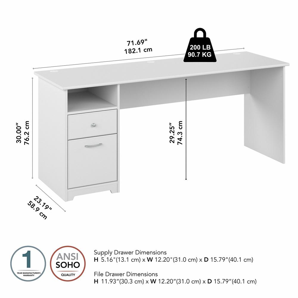 Bush Furniture Cabot 72W Computer Desk with Drawers, White. Picture 5