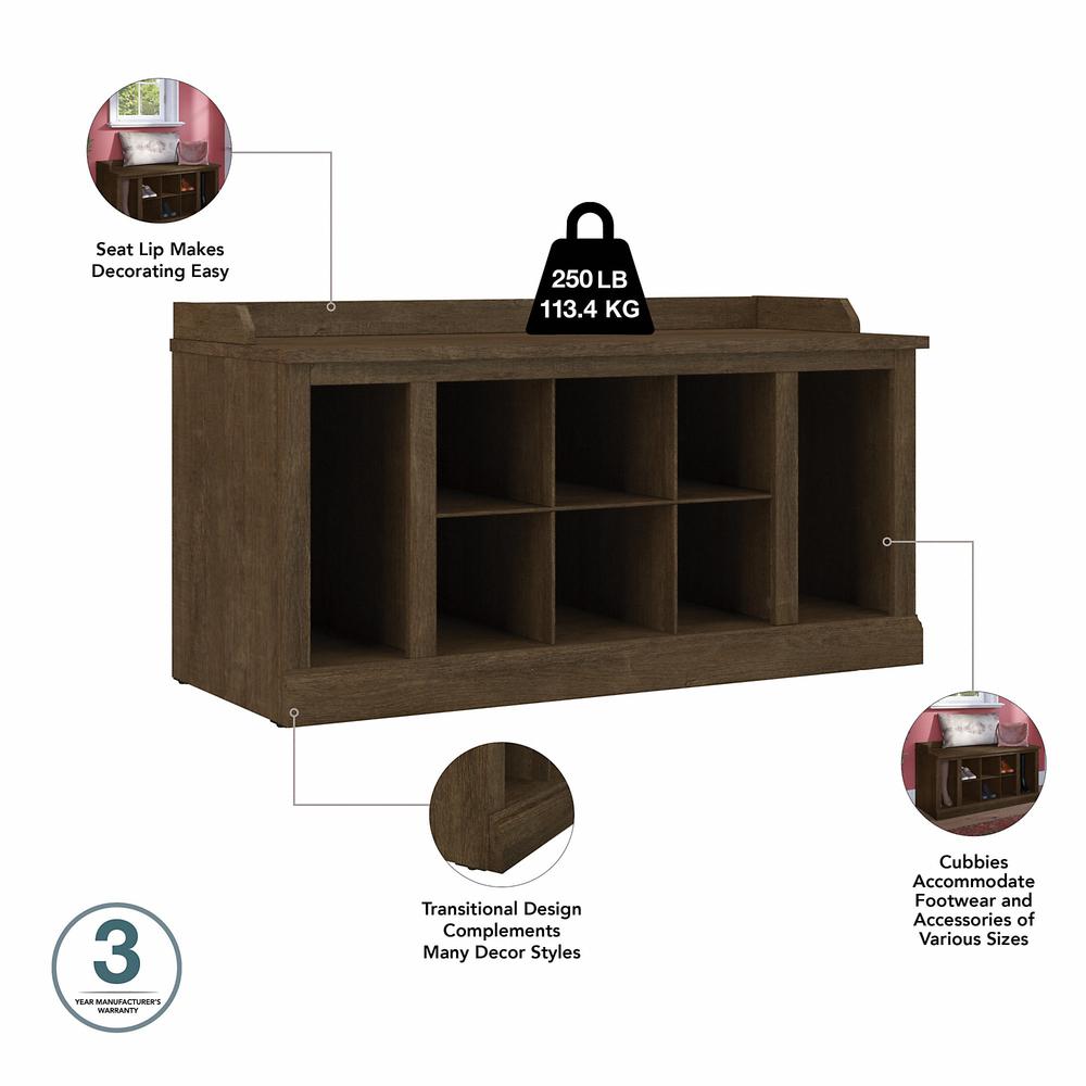 Woodland 40W Shoe Storage Bench with Shelves in Ash Brown. Picture 3