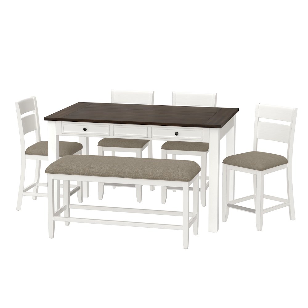 Wallace & Bay Velvety 6 Piece Gathering Height Table Set in Cocoa & Milk White. Picture 1