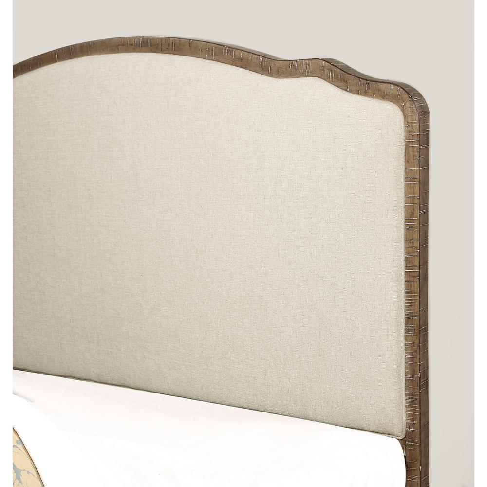 Cream Queen Bed with Weathered Wood Framing, Headboard And Footboard Panels. Picture 3