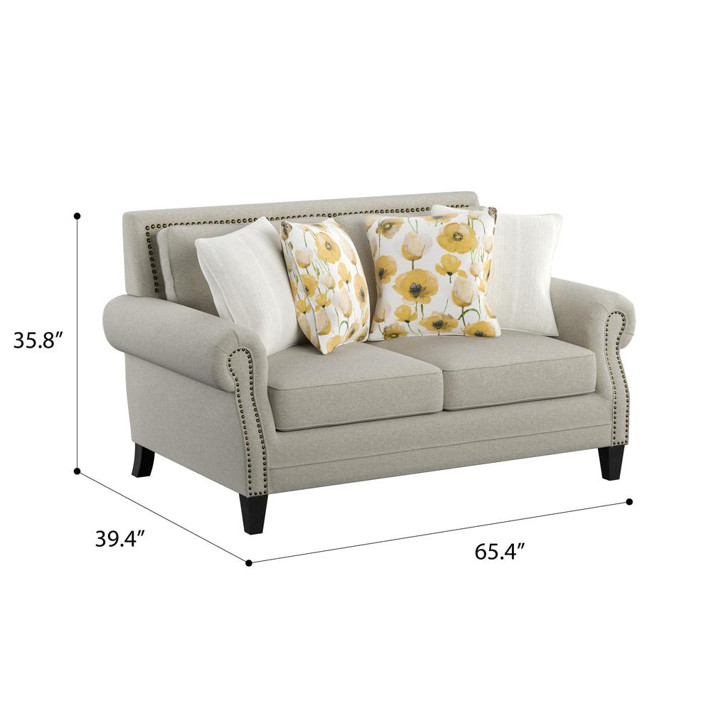 Loveseat with Rolled Arms, Nail Head Trim, And Wood Legs. Picture 2