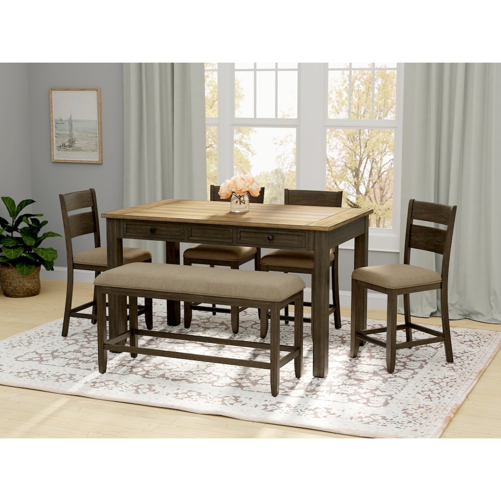 6 Piece Gathering Height Table Set in Mangrove & Dark Brown. Picture 2