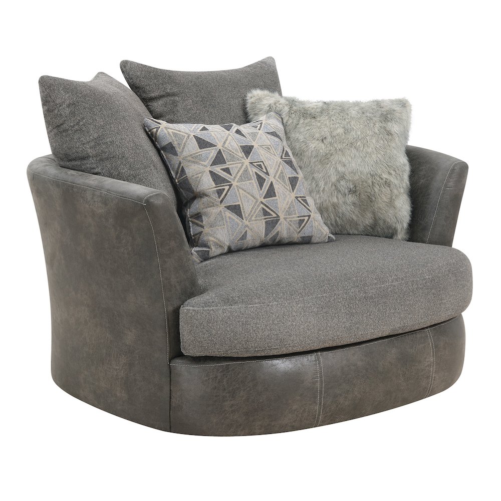 Gray Herringbone & Sanded Microfiber and  Swivel Accent Chair. Picture 1