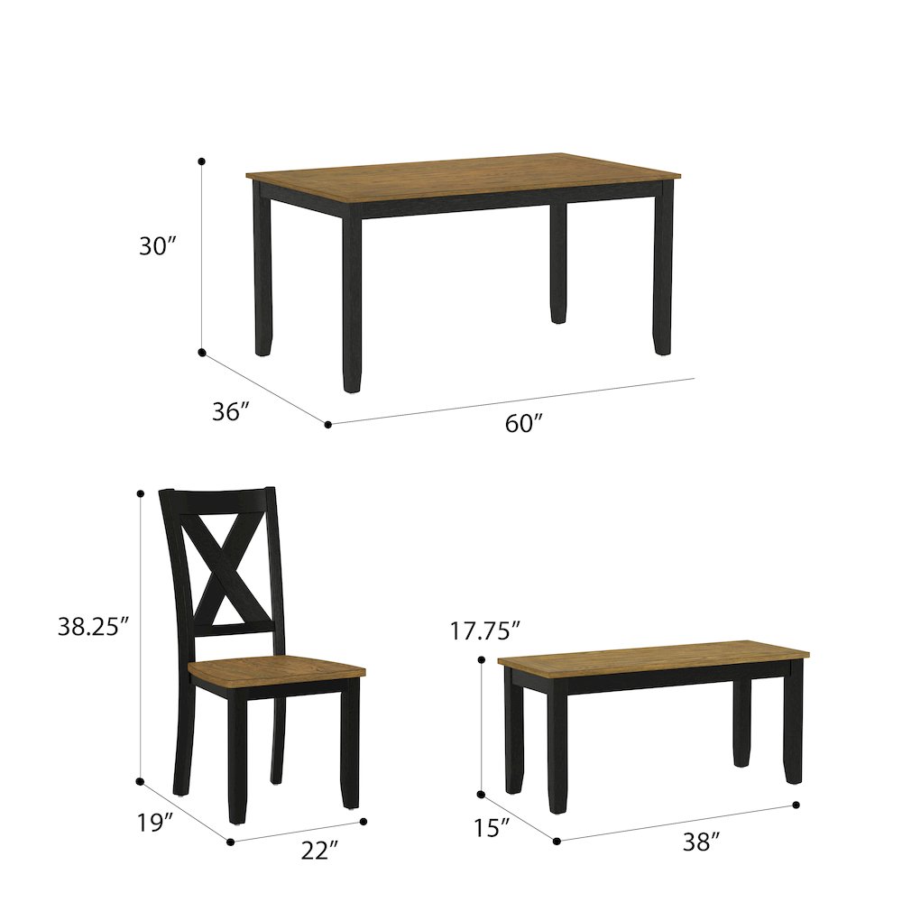 Radiant Earthen Dusk Arlington 6-Piece Dining Table with 4 Chairs and Bench. Picture 5