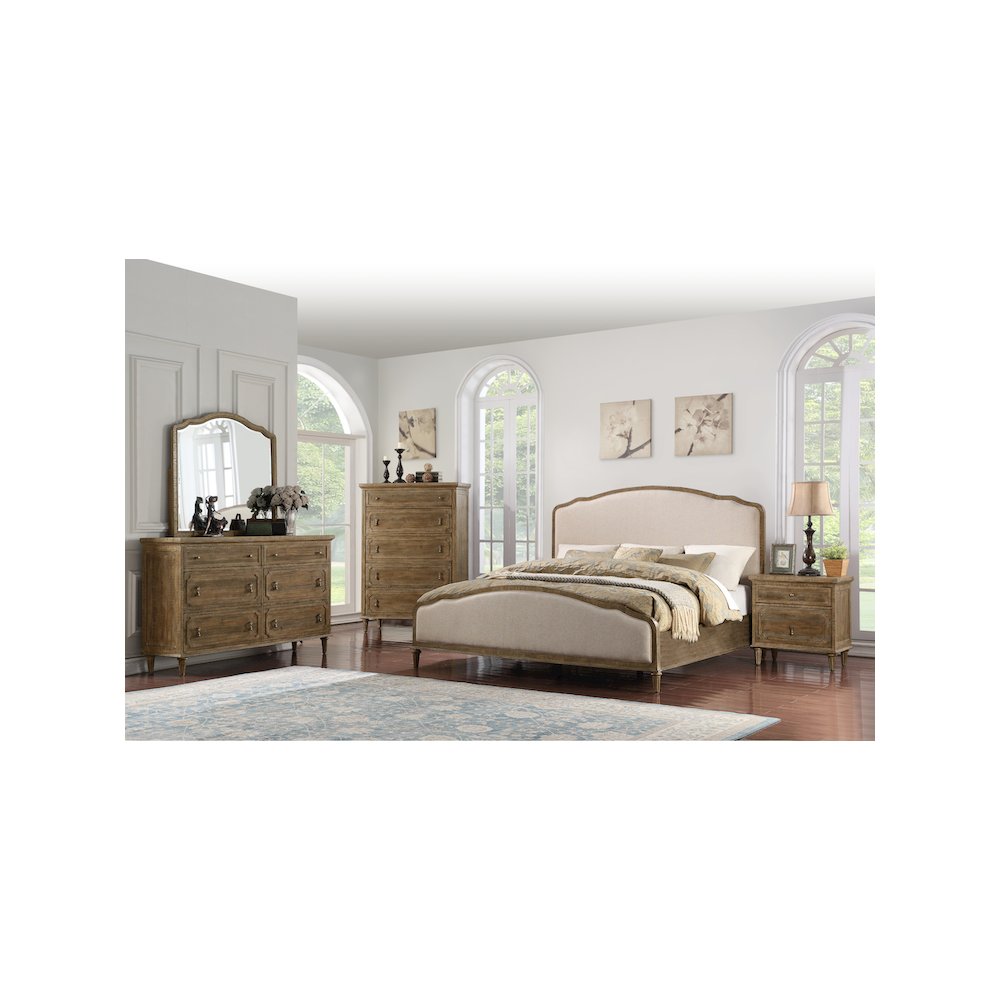 Wallace & Bay Ludin Sandstone Buff and Cream Queen Upholstered Bed. Picture 2