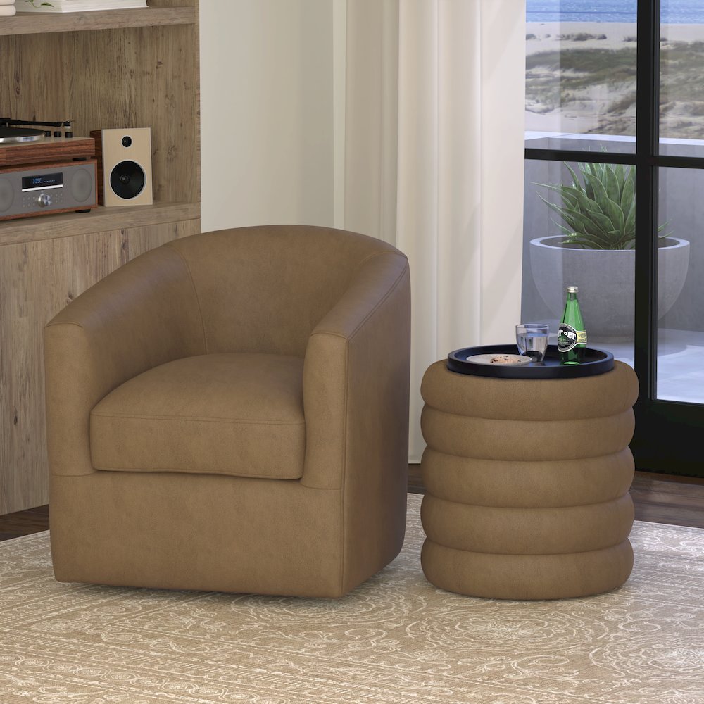 Brown Storage Ottoman with Reversible Solid Wood Tray Tops. Picture 2