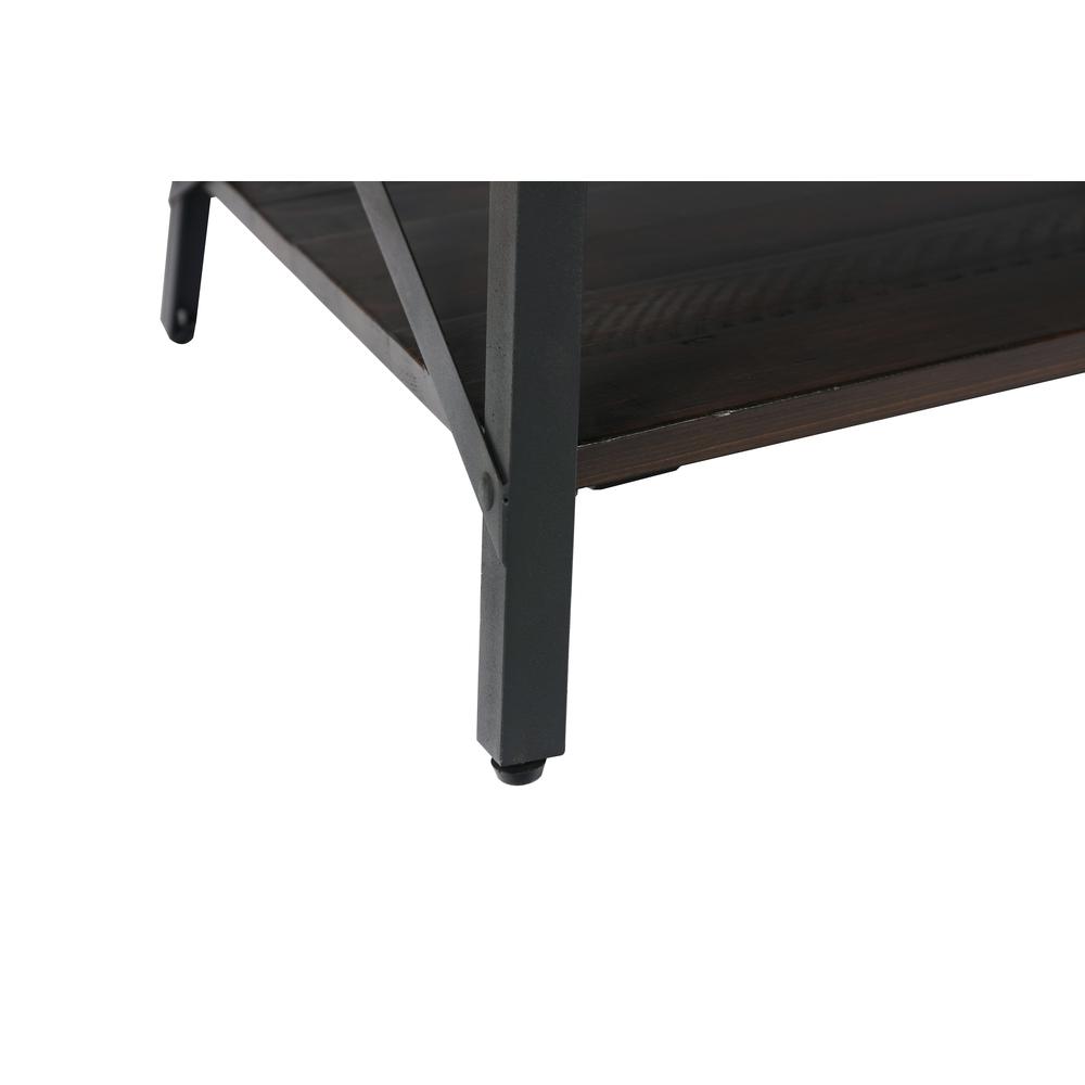 Gray 48" Coffee Table with Solid Wood Top, Metal Base, And Open Storage Shelf. Picture 3