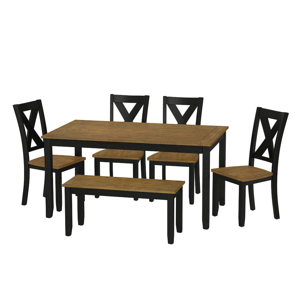 Radiant Earthen Dusk Arlington 6-Piece Dining Table with 4 Chairs and Bench. Picture 1