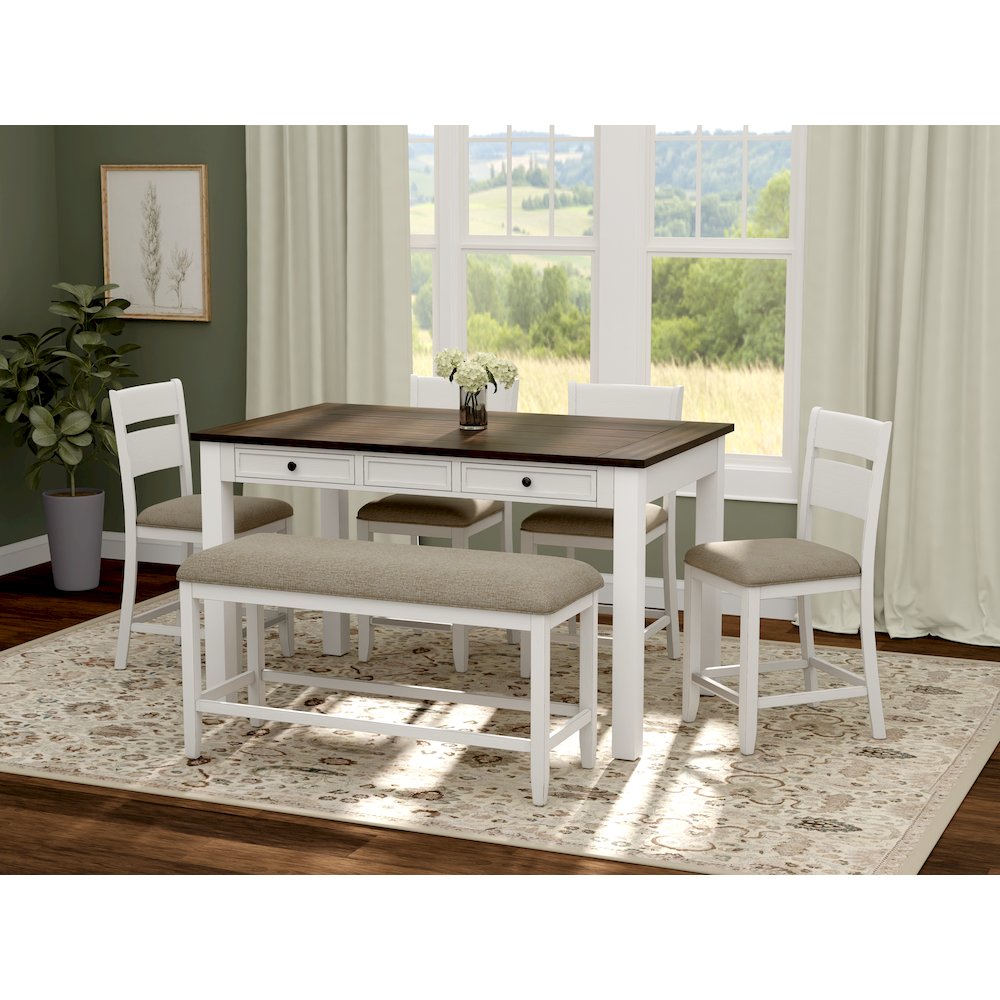 Wallace & Bay Velvety 6 Piece Gathering Height Table Set in Cocoa & Milk White. Picture 2