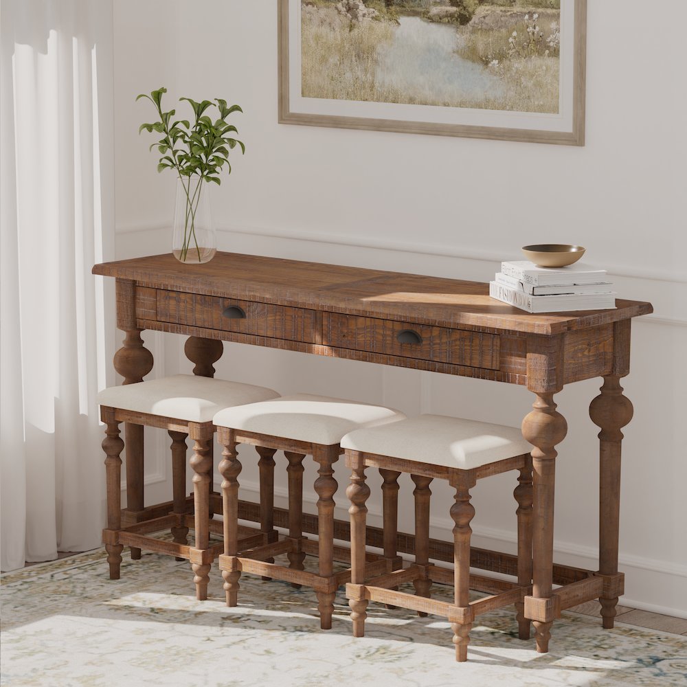 Wallce & Bay Ludin Sandstone Buff Console Table With 3 Stools. Picture 2