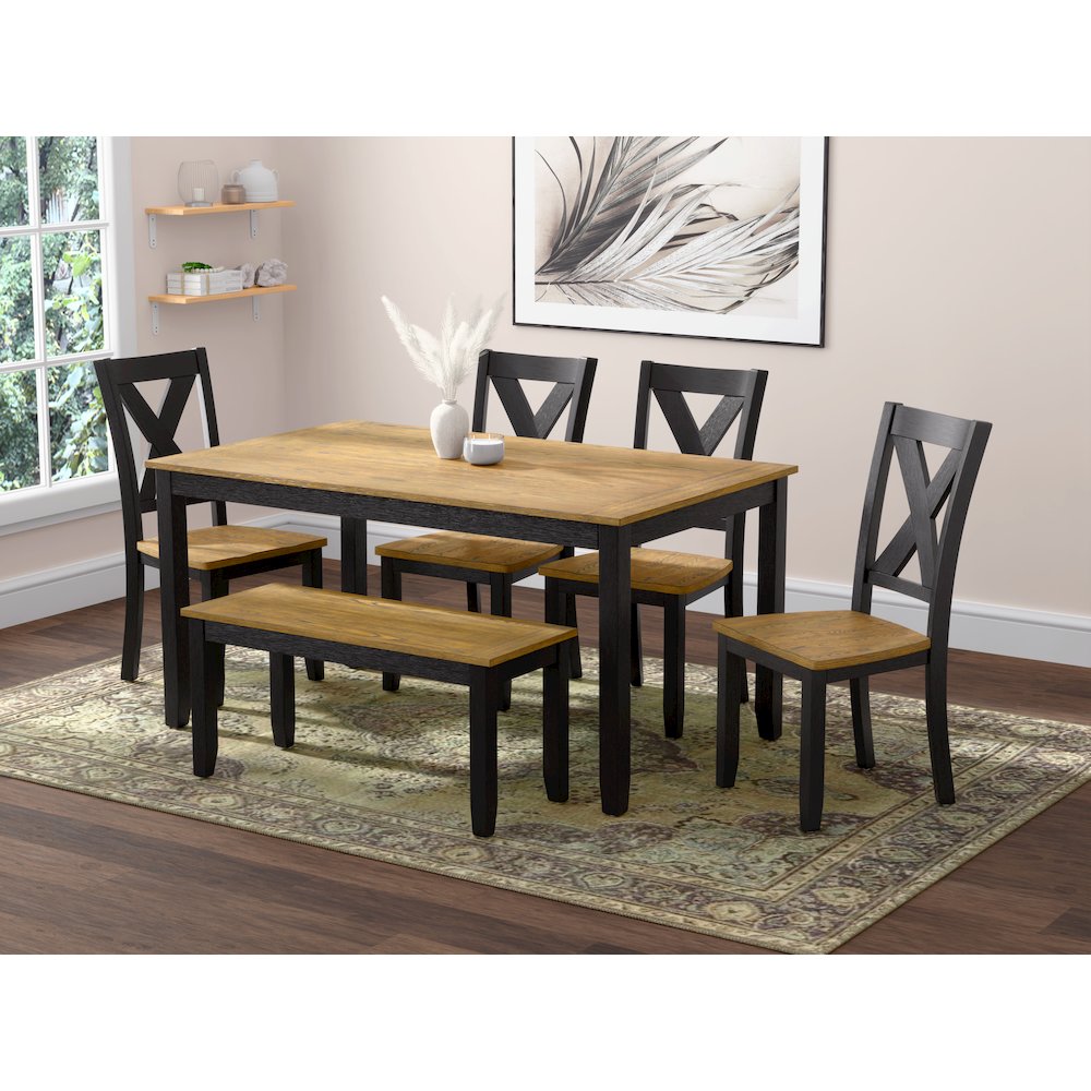 Radiant Earthen Dusk Arlington 6-Piece Dining Table with 4 Chairs and Bench. Picture 2