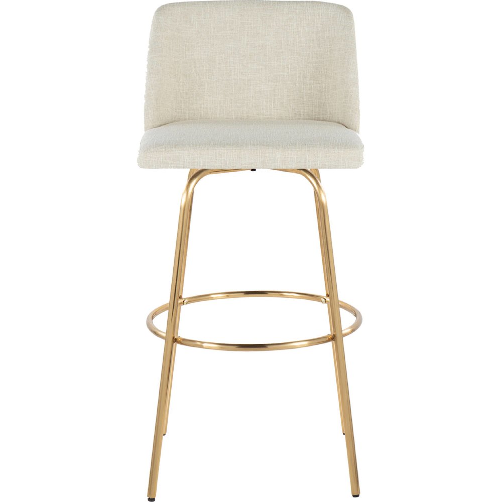 Cream Fabric, Gold Metal Toriano 30" Fixed-Height Barstool - Set of 2. Picture 4
