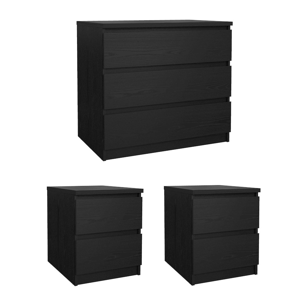 Scottsdale 3-Piece Bedroom Set - Chest And Nightstand Set Of 2, Black Woodgrain. Picture 1