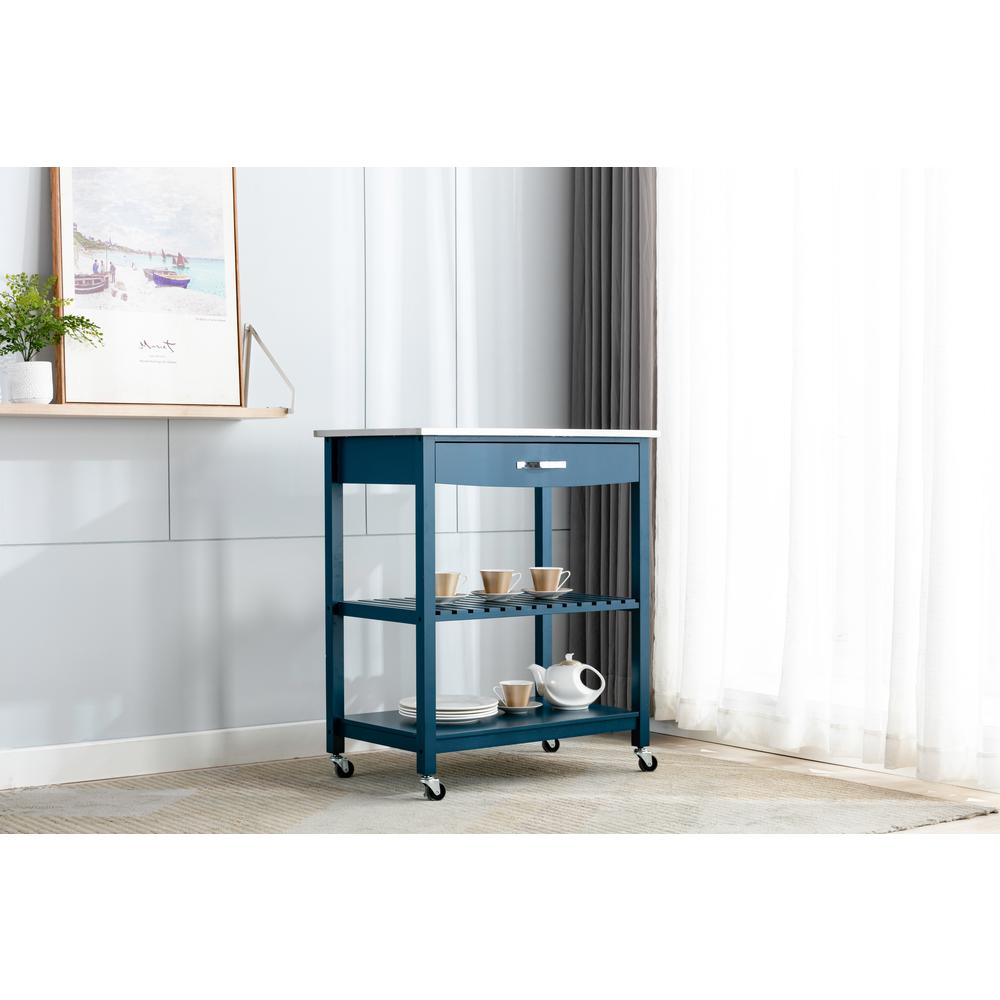 Holland Kitchen Cart With Stainless Steel Top - Navy Blue. Picture 33