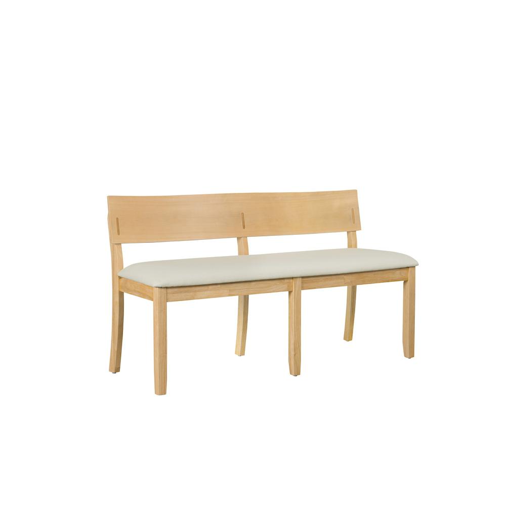 Capella Cream Fabric Dining Height Bench - Natural Finish. Picture 1