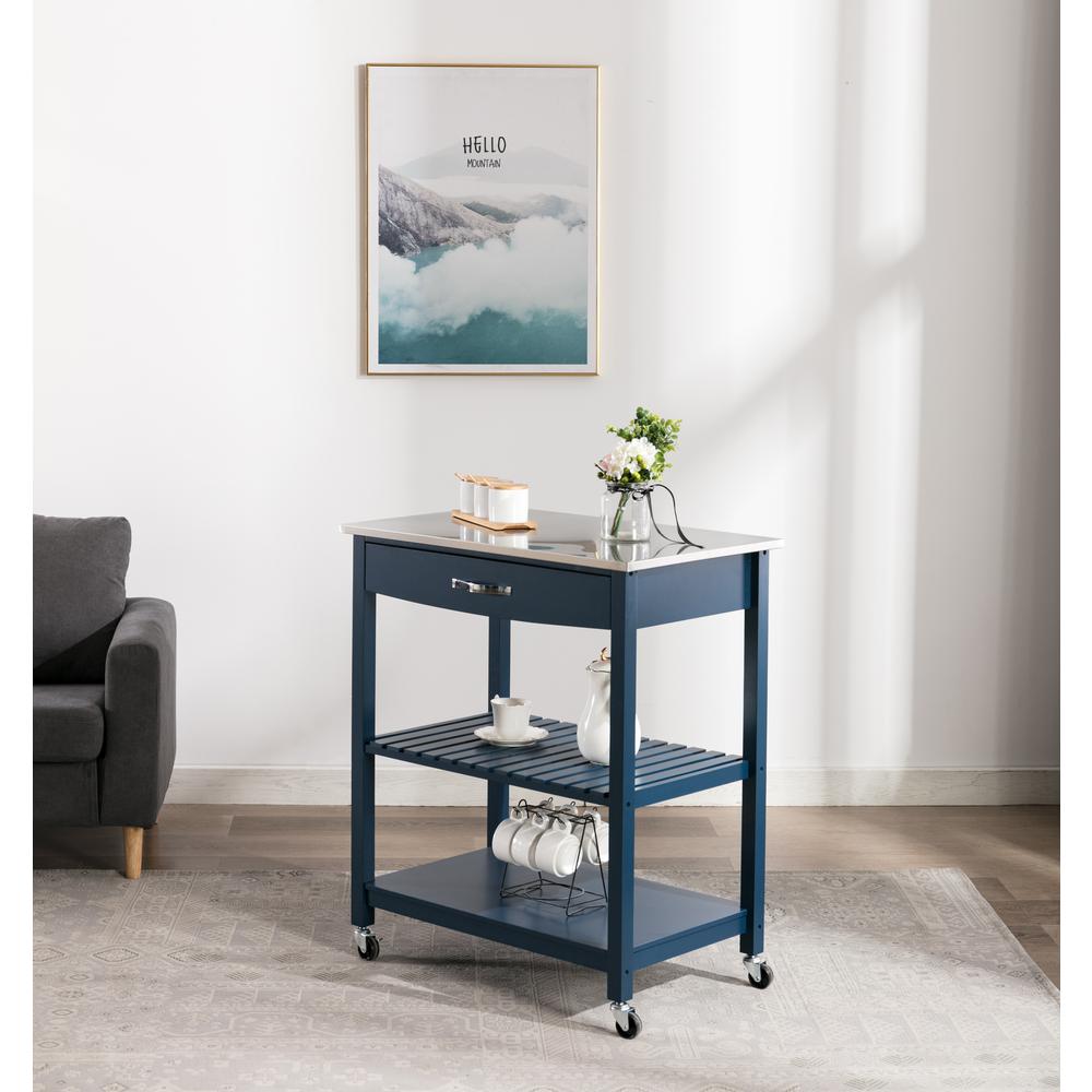 Holland Kitchen Cart With Stainless Steel Top - Navy Blue. Picture 13