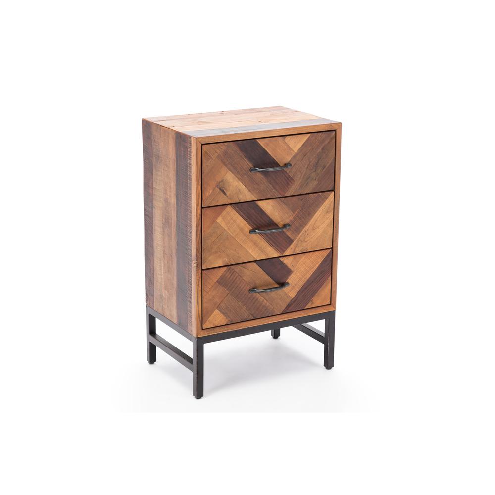 Benton Oak Wood 3 Drawer Nightstand - Natural Oak Finish. Picture 2