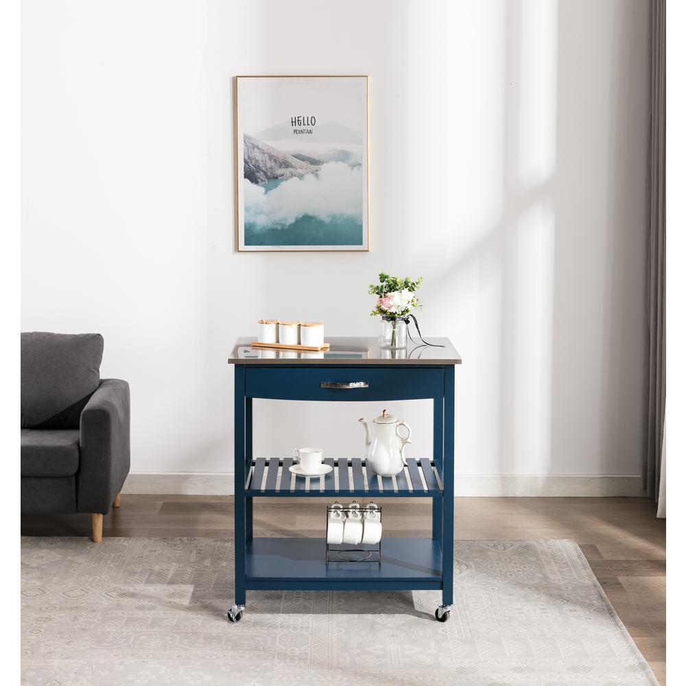 Holland Kitchen Cart With Stainless Steel Top - Navy Blue. Picture 5