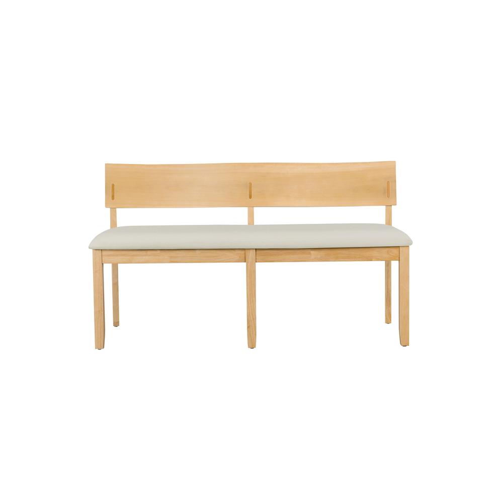 Capella Cream Fabric Dining Height Bench - Natural Finish. Picture 3