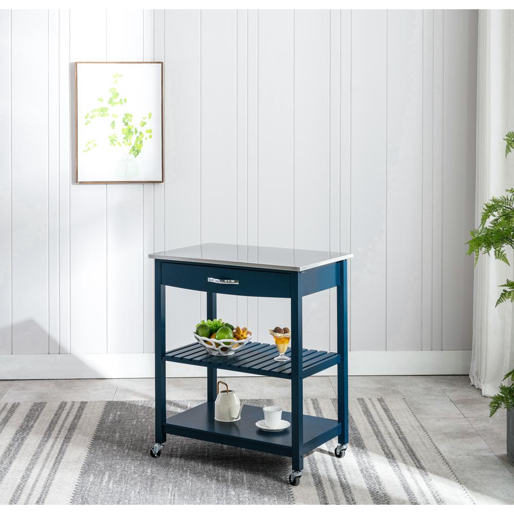 Holland Kitchen Cart With Stainless Steel Top - Navy Blue. Picture 22