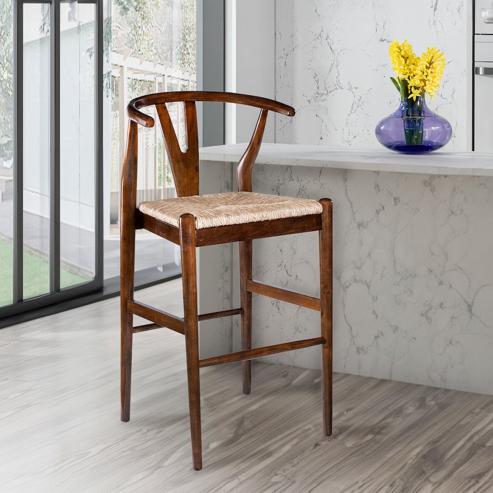 Wishbone Bar Height  Kitchen Bar Stool - Cappuccino Finish. Picture 7