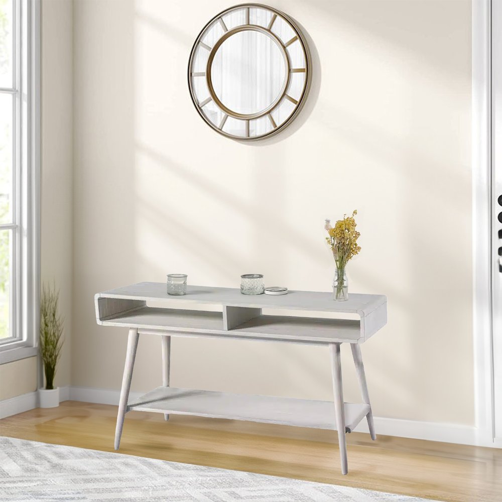 Wood Cambria Console Table - Zebrano Whitewash Finish. Picture 7