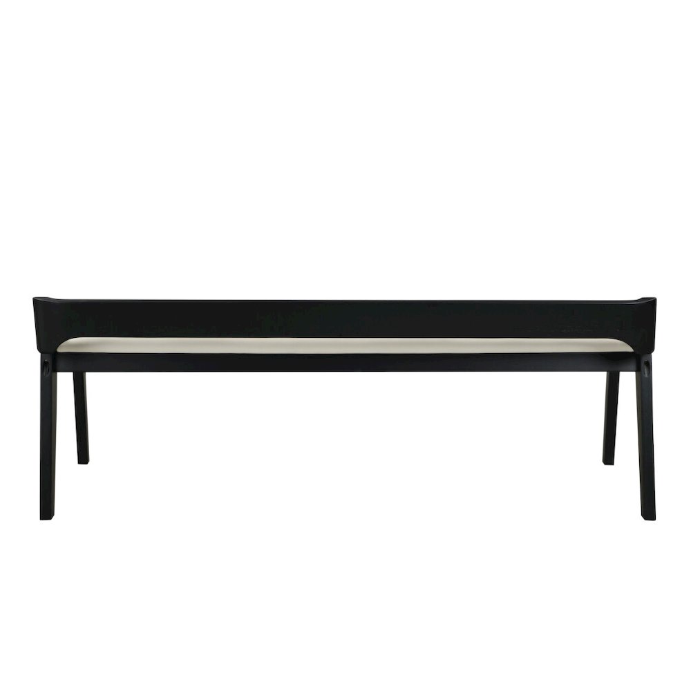 Rasmus Cream Faux Leather Wood Dining Bench - Black Finish. Picture 4