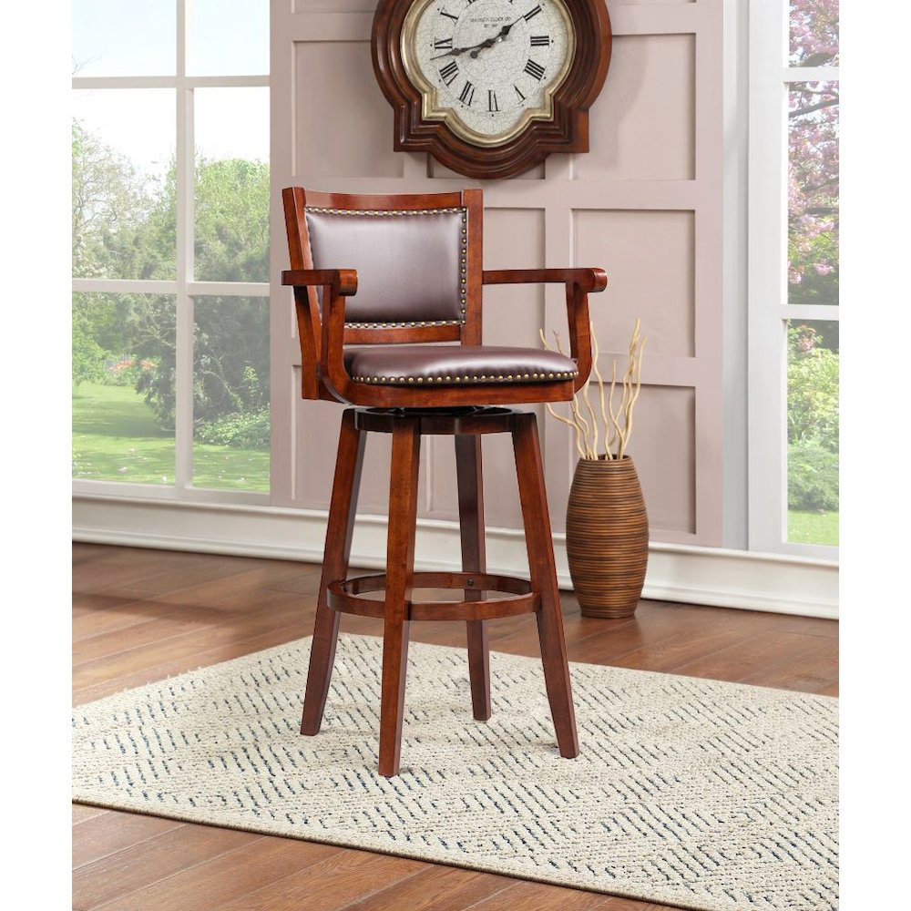 Broadmoor Extra Tall Swivel Bar Stool with Arms - Cherry. Picture 5