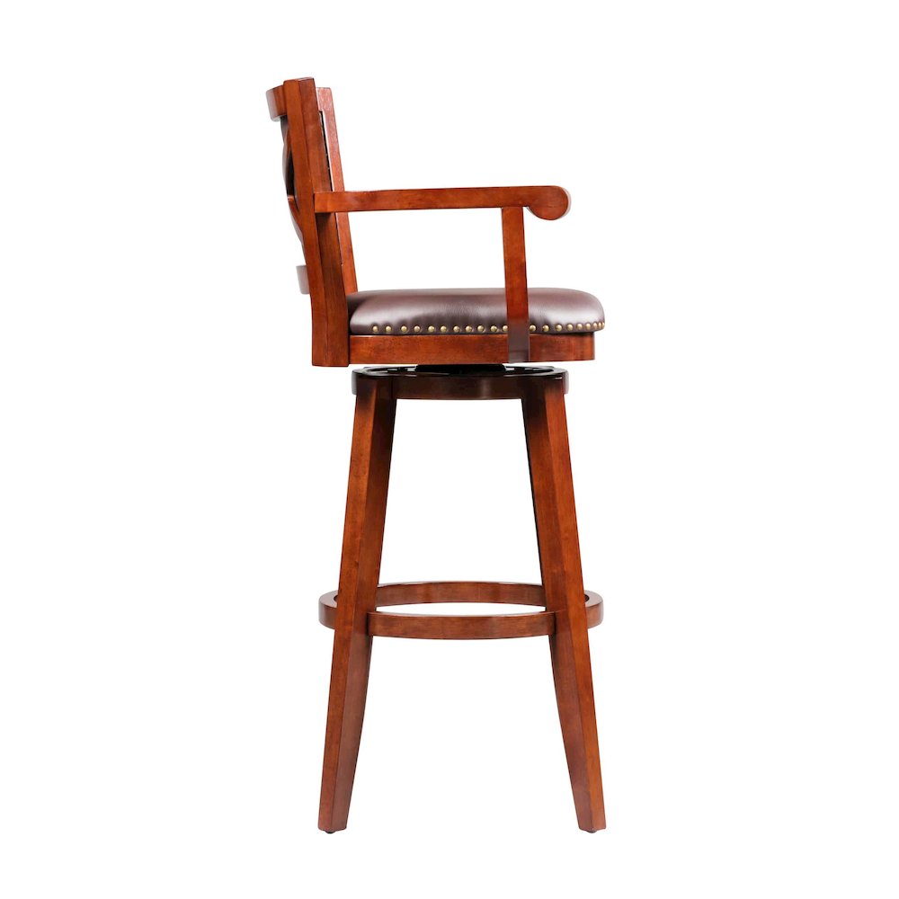 Broadmoor Extra Tall Swivel Bar Stool with Arms - Cherry. Picture 3