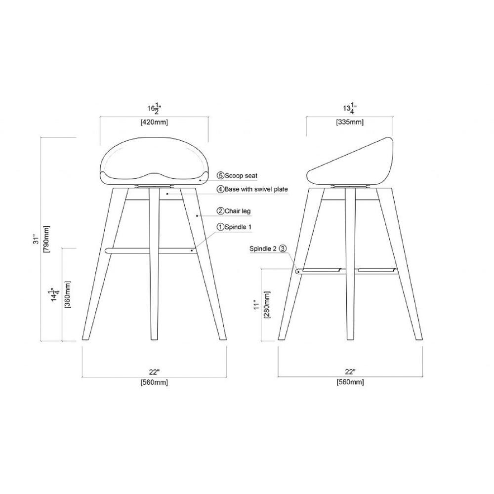 Bali Backless Swivel Bar Stool - Weathered Wire-Brush. Picture 4