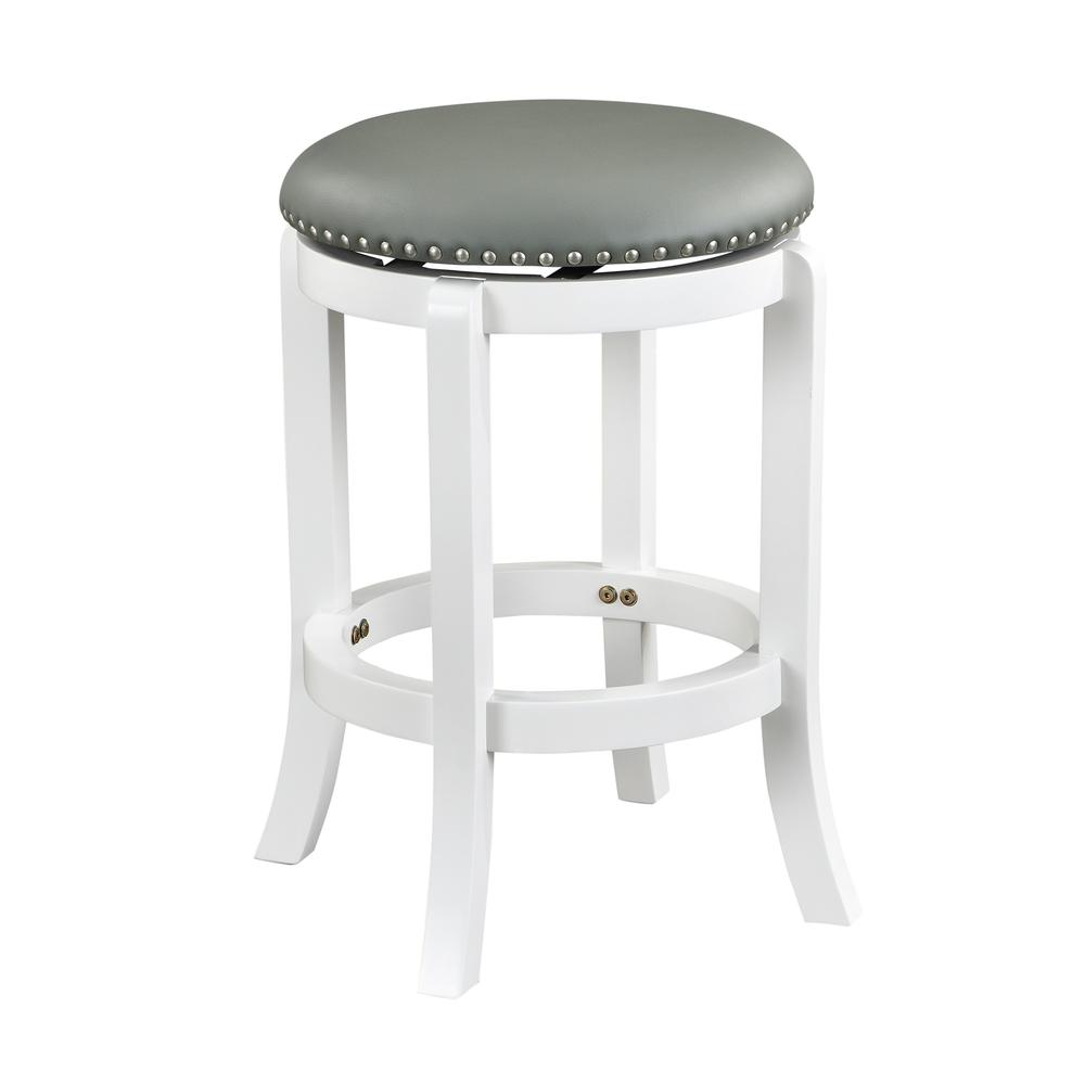 Cordova 24.5" Backless Faux Leather & Wood Swivel Counter Stool in White. Picture 1