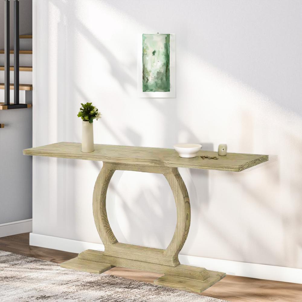 Zen Rectangular Pine Wood Console Table - Barnwood Sandblast. Picture 6