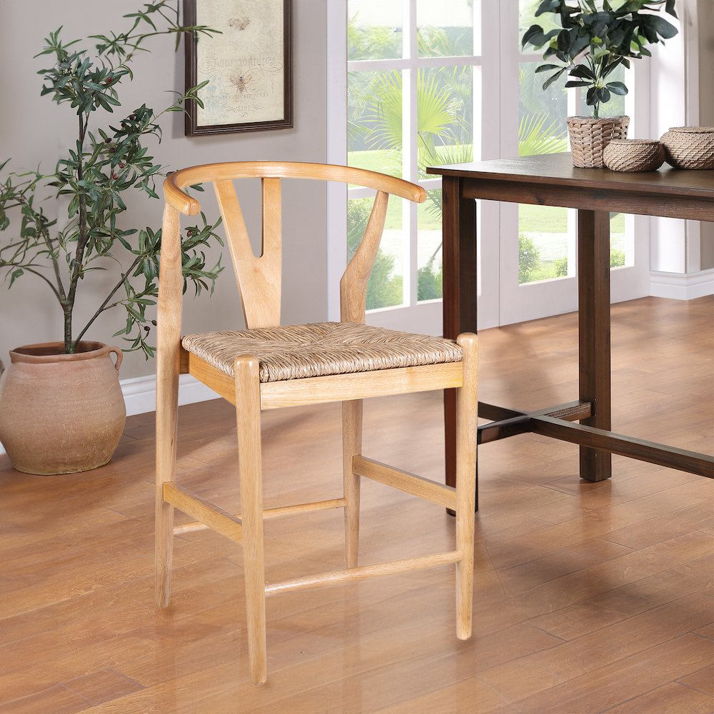 Wishbone Counter Height Kitchen Bar Stool - Natural Finish. Picture 8
