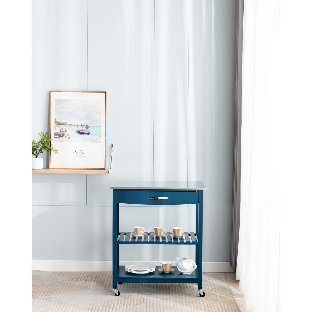 Holland Kitchen Cart With Stainless Steel Top - Navy Blue. Picture 30