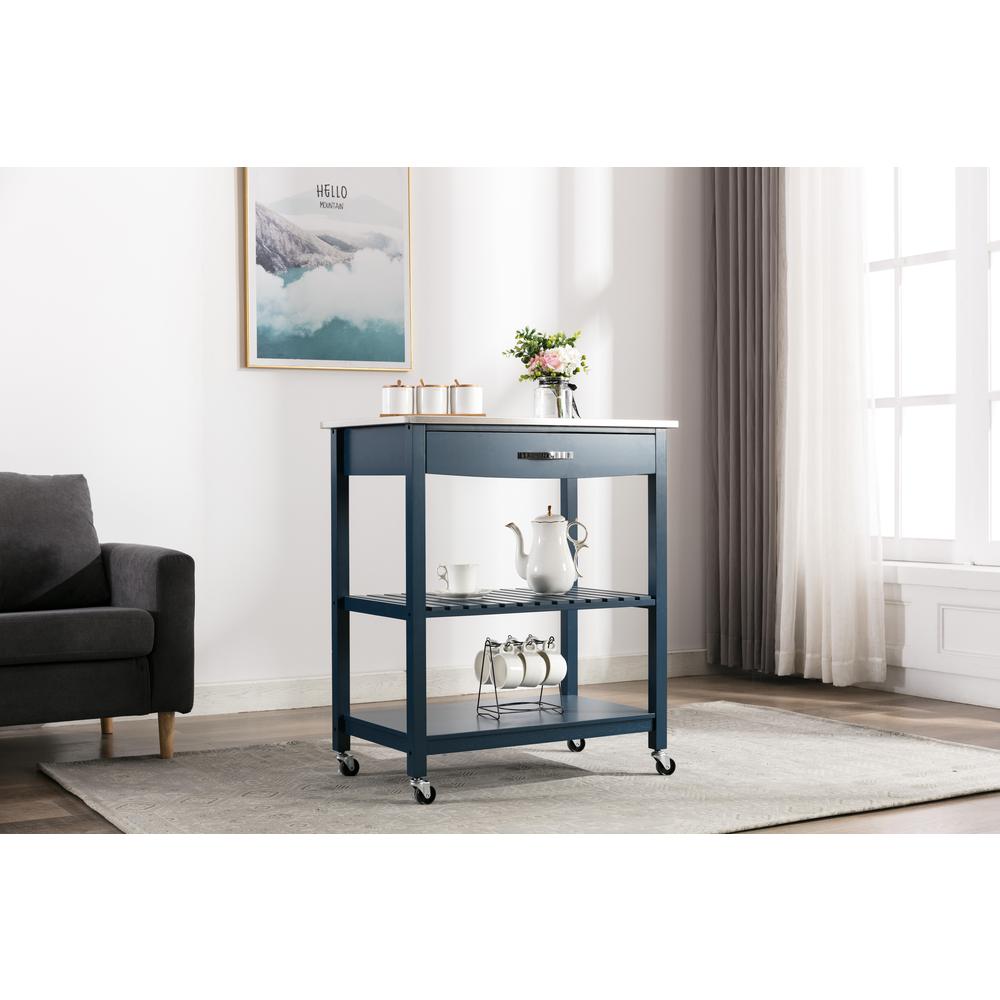 Holland Kitchen Cart With Stainless Steel Top - Navy Blue. Picture 8