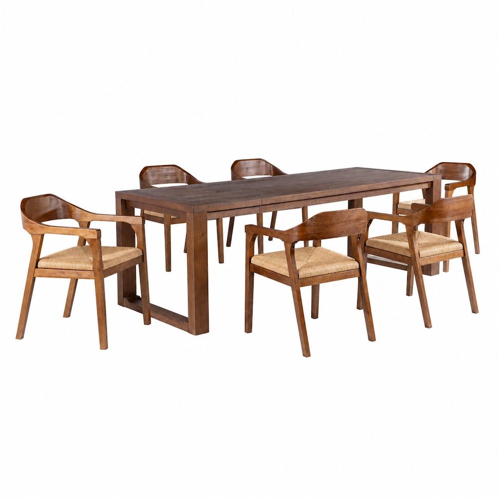 Rasmus 7pc Rush Dining Set - Chestnut Wire-Brush Finish. Picture 1