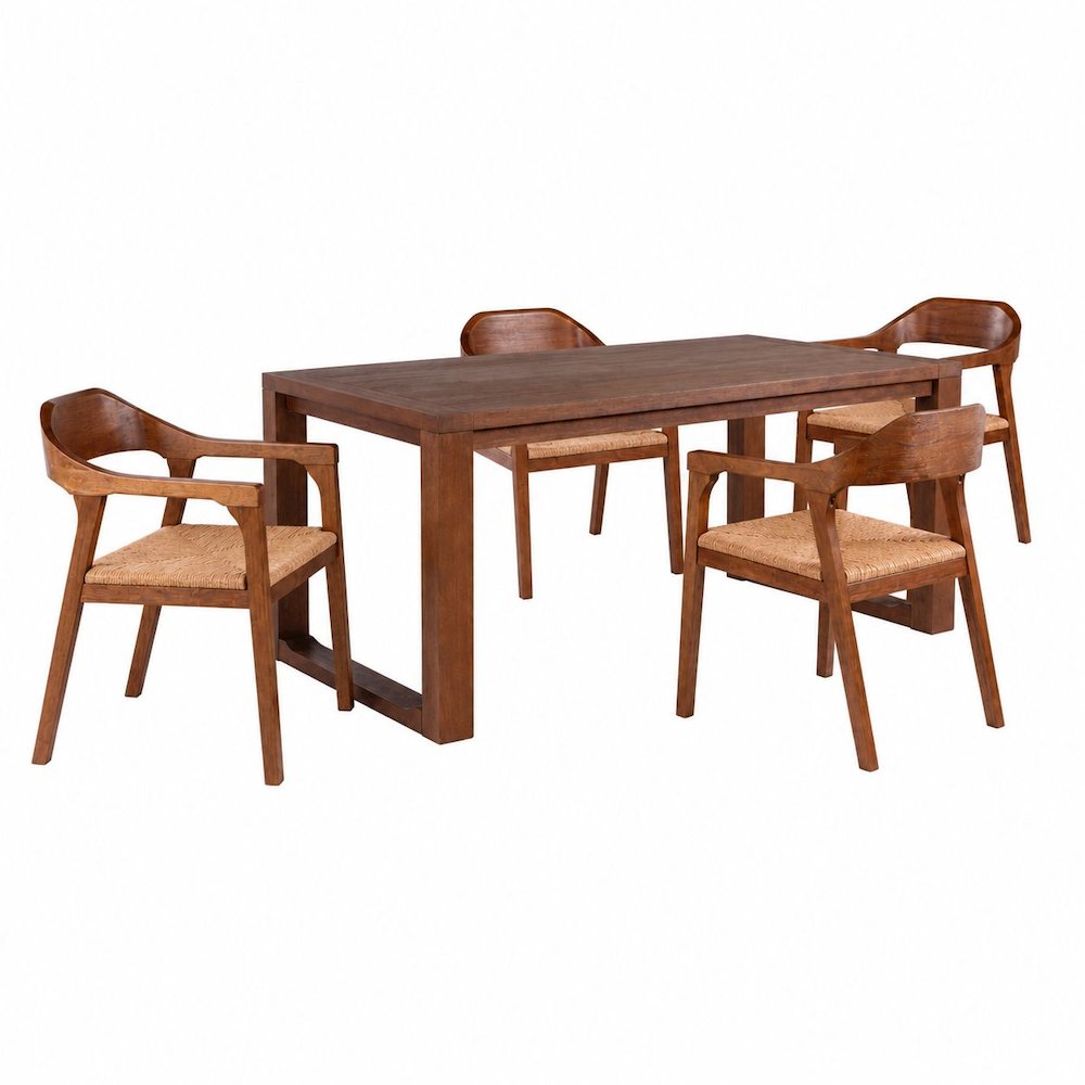 Rasmus 5pc Rush Dining Set - Chestnut Wire-Brush Finish. Picture 1