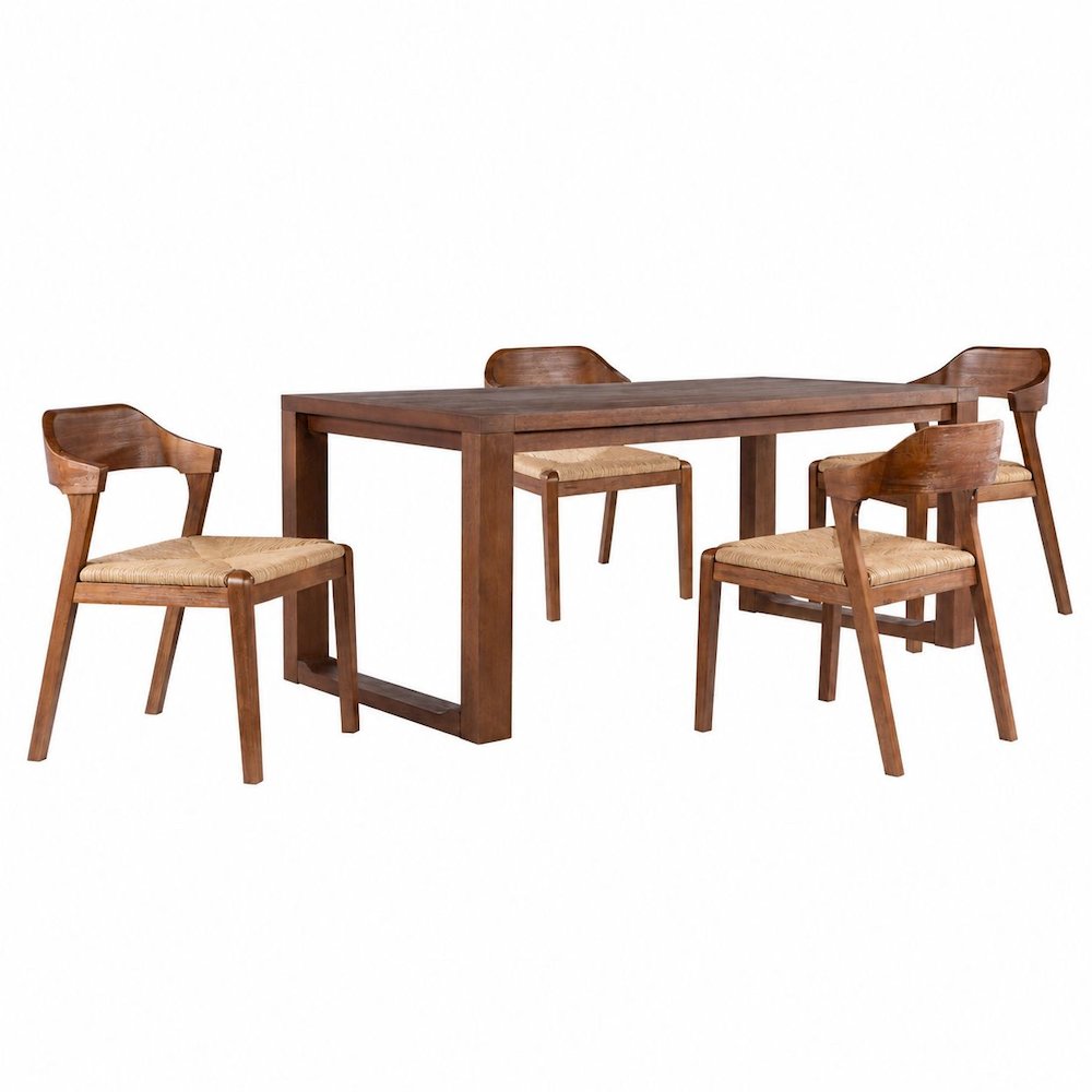 Rasmus 5pc Rush Dining Set - Chestnut Wire-Brush Finish. Picture 1