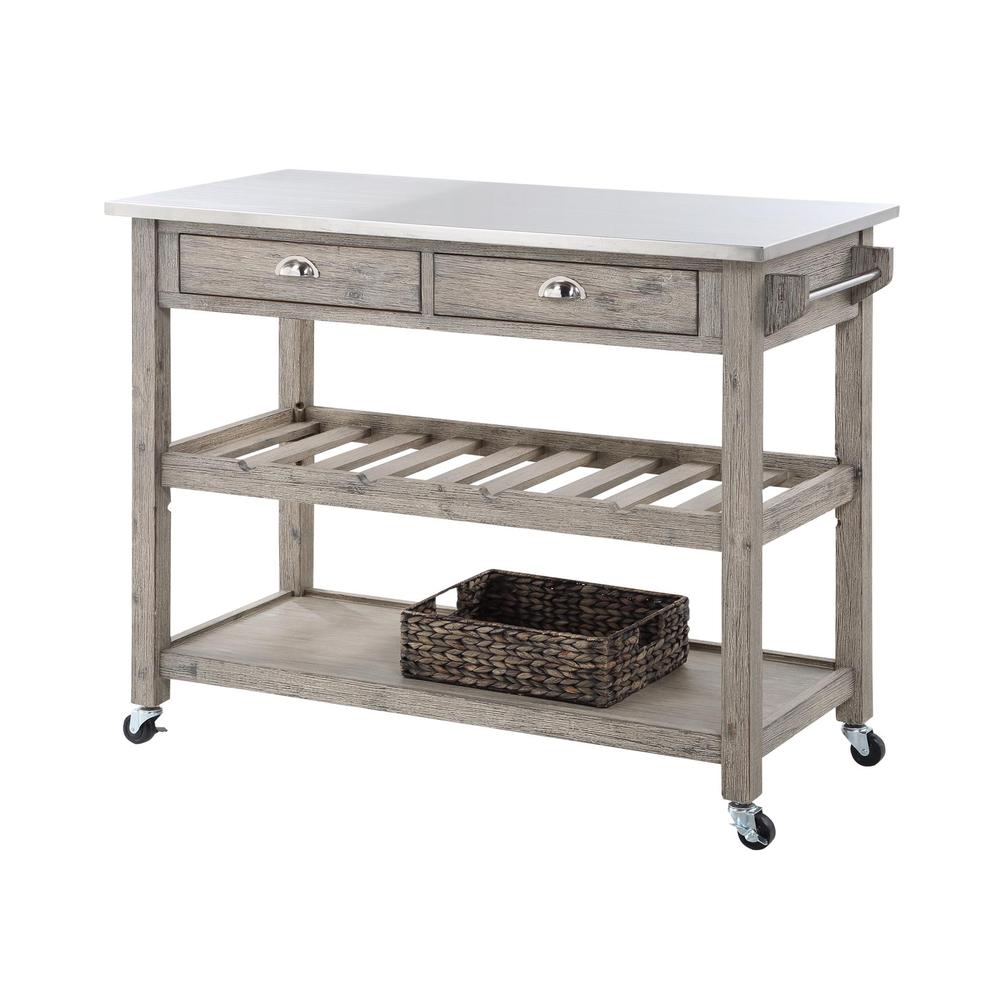 Montana Kitchen Island Stainless Steel Top - Light Barnwood Finish. Picture 2