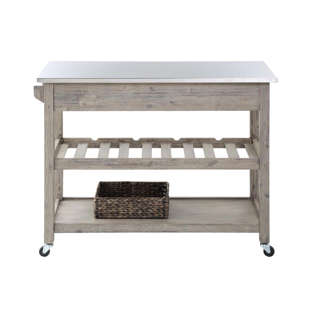 Montana Kitchen Island Stainless Steel Top - Light Barnwood Finish. Picture 3