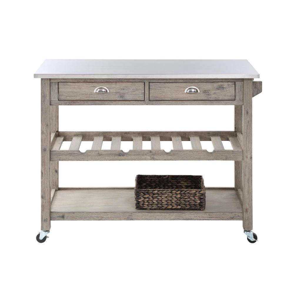 Montana Kitchen Island Stainless Steel Top - Light Barnwood Finish. Picture 4