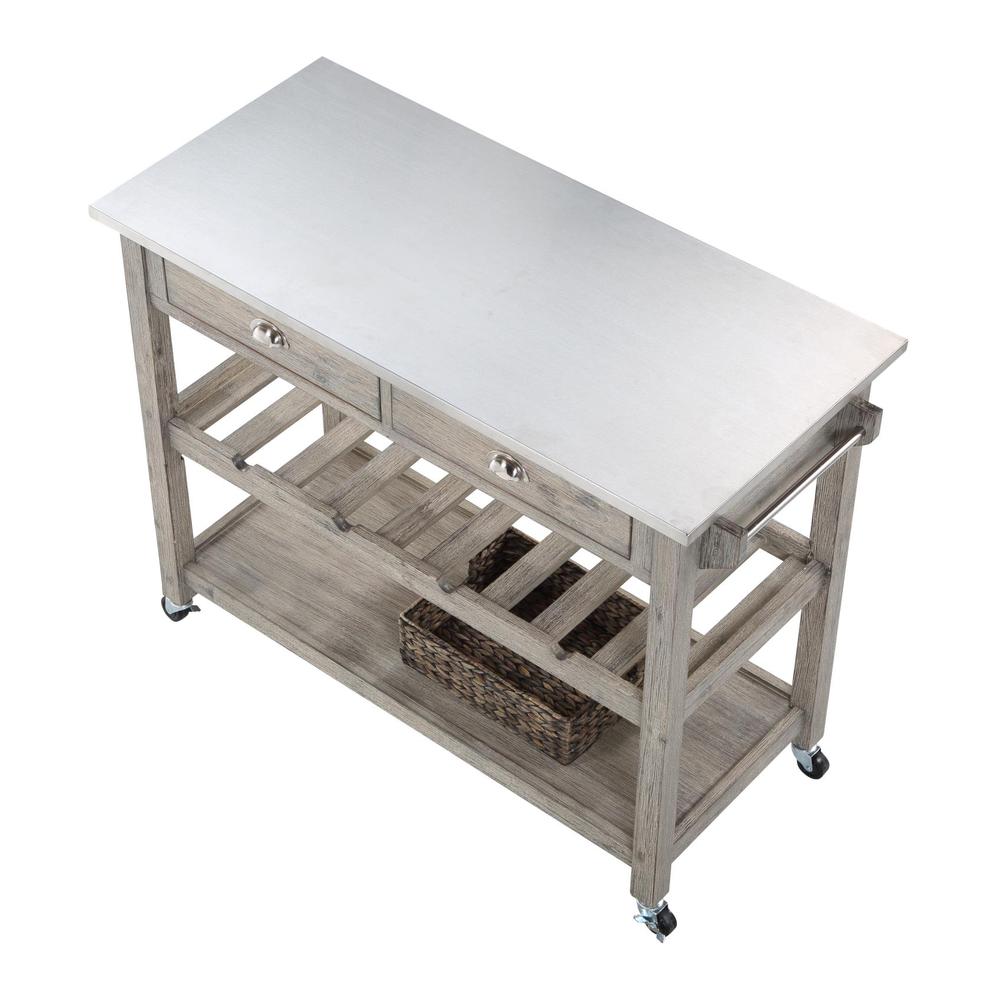 Montana Kitchen Island Stainless Steel Top - Light Barnwood Finish. Picture 7